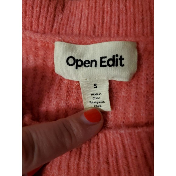 Open Edit‎ Small Pullover Sweater Ribbed Knit Women Hot Pink Barbie Crew Neck - Picture 7 of 9